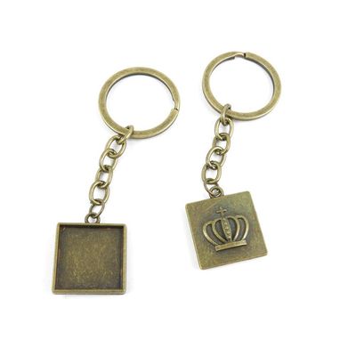 20 Items Keychain Keyring Key Tags Chains Rings Jewelry Bag Charms G4OY4 Crown Cabochon Frame Blanks