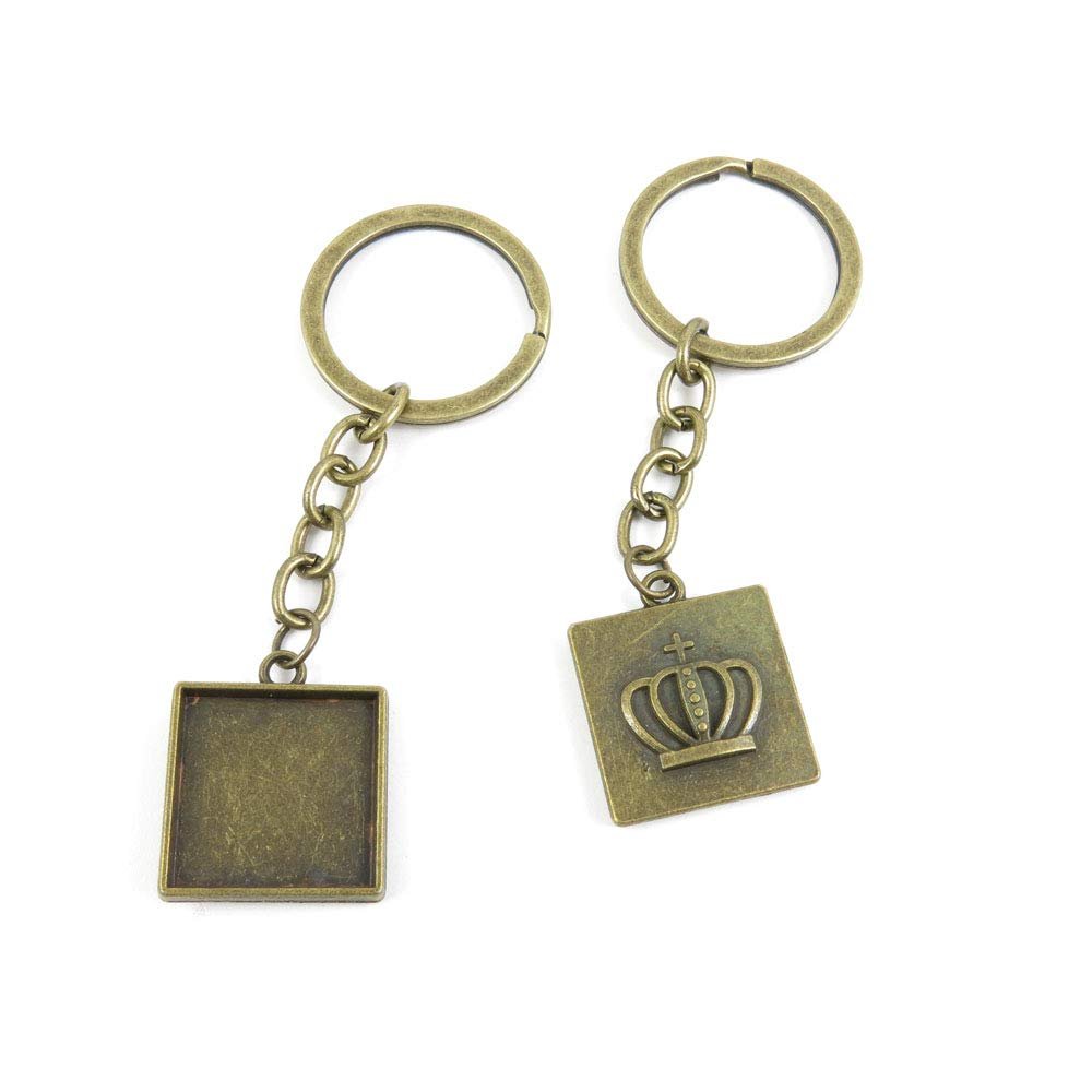 20 Items Keychain Keyring Key Tags Chains Rings Jewelry Bag Charms G4OY4 Crown Cabochon Frame Blanks