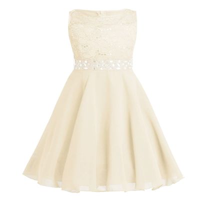 YiZYiF Kids Sequins Lace Bodice Flower Girl Dresses Elegant Rhinestone Floral Embroidered Pageant Wedding Party Gown Z1 Chiffon Beige 10