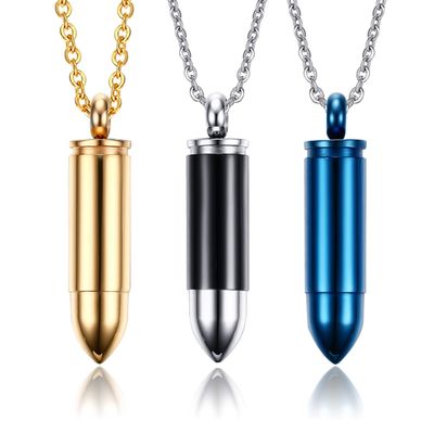 3PCS Stainless Steel Bullet Pendant Locket Pendant Necklace,Urn Ashes Holder,Can Be Open,Black,Gold,Blue