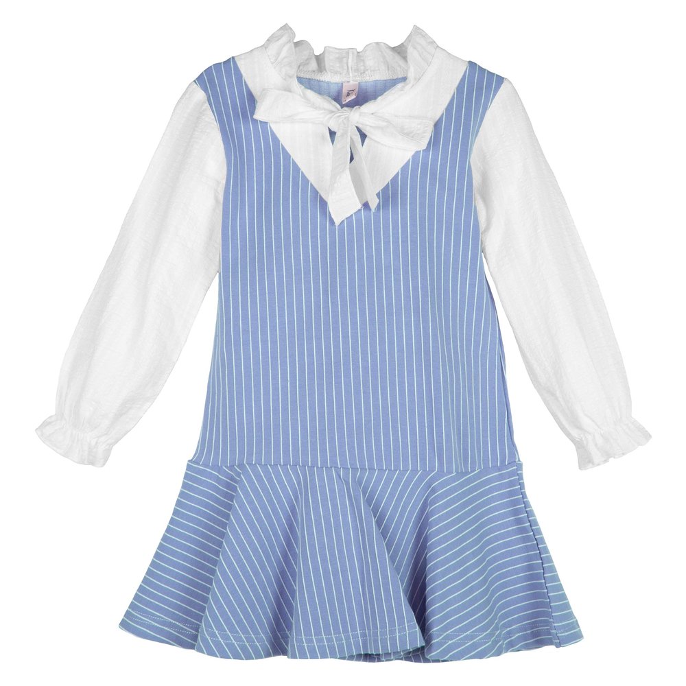 ContiKids Toddler Girls Long Sleeve Cotton Dresses School Uniform Casual Tulle Shirt Collar Dress Clothes Kids Size 2-7 Year 7 Crease Blue