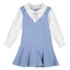 ContiKids Toddler Girls Long Sleeve Cotton Dresses School Uniform Casual Tulle Shirt Collar Dress Clothes Kids Size 2-7 Year 7 Crease Blue view 1