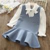 ContiKids Toddler Girls Long Sleeve Cotton Dresses School Uniform Casual Tulle Shirt Collar Dress Clothes Kids Size 2-7 Year 7 Crease Blue view 3