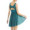 inlzdz Women's Asymmetric Chiffon Lyrical Ballet Dance High Low Skirt Gymnastics Leotard Flowy Dress Green X-Large view 4