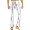 ACSUSS Men's Shiny Metallic PVC Leather Retro 70's 80's Disco Bell Bottoms Long Pants Silver X-Large view 3