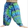 Full Funk Wide Breezy Leg Rayon Tie Dyed Elastic Waist Thin Summer Pants, X-Large, Green Blue view 1