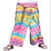 RaanPahMuang Mixed Cotton Fisherman Thai Wrap Pants Colorfully Hand Tie Dyed, Medium, Base Cotton - Buff Yellow view 1