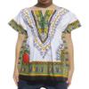 RaanPahMuang Childs African Dashiki Festival Bright Cotton Open Collar Shirt, Medium, New White Olive Green