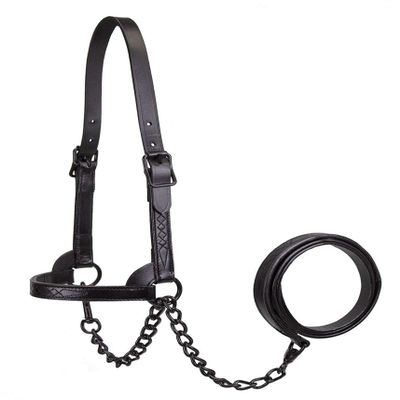 Derby Originals Black Midnight All Black Premium Flat Fancy Stitch Leather Cattle Show Halter with Matching Chain Lead