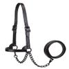 Derby Originals Black Midnight All Black Premium Flat Fancy Stitch Leather Cattle Show Halter with Matching Chain Lead view 1