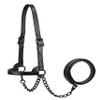Derby Originals Black Midnight All Black Premium Flat Fancy Stitch Leather Cattle Show Halter with Matching Chain Lead view 1