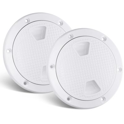 Amarine Made 2 Pack of 6 in Boat Round Non Slip Inspection Hatch,Detachable Cover and Pre-drilled Holes in Deck Plate Easily to Install (6" White)