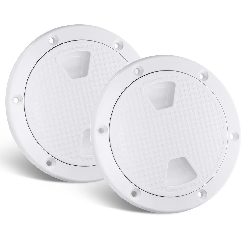 Amarine Made 2 Pack of 6 in Boat Round Non Slip Inspection Hatch,Detachable Cover and Pre-drilled Holes in Deck Plate Easily to Install (6" White)