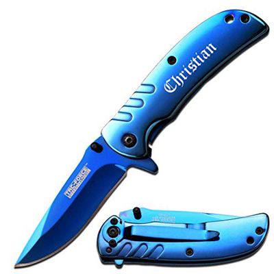 Free Engraving - Tac-Force Titanium Coated Stainless Steel Quality Pocket Knife (TF-847BL)