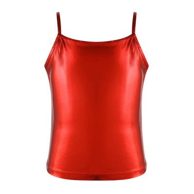 Agoky Girls Shiny Metallic Ballet Dance Tank Tops Sleeveless Jazz Hip Hop Dance Tops Latin Dance Costume Ballerina Dancewear Red 6 Years