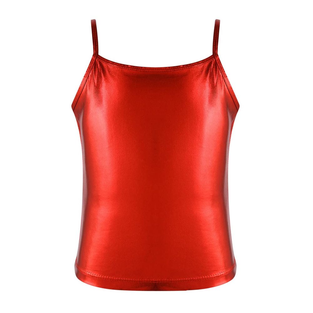 Agoky Girls Shiny Metallic Ballet Dance Tank Tops Sleeveless Jazz Hip Hop Dance Tops Latin Dance Costume Ballerina Dancewear Red 6 Years