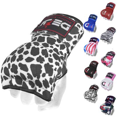 DEFY Padded Inner Gloves Quick 75cm Long Strap  Inner Boxing Gloves Gel Padded Knuckle Protection  Elasticated Boxing Hand Wraps for MMA Muay Thai Kickboxing Martial Arts Pair (Leopard Spots, XL)