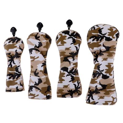 4Pcs/Set Premium PU Golf Covers 3 5 UT Wood Replacement & Interchangeable Number Tag, Camo Brown