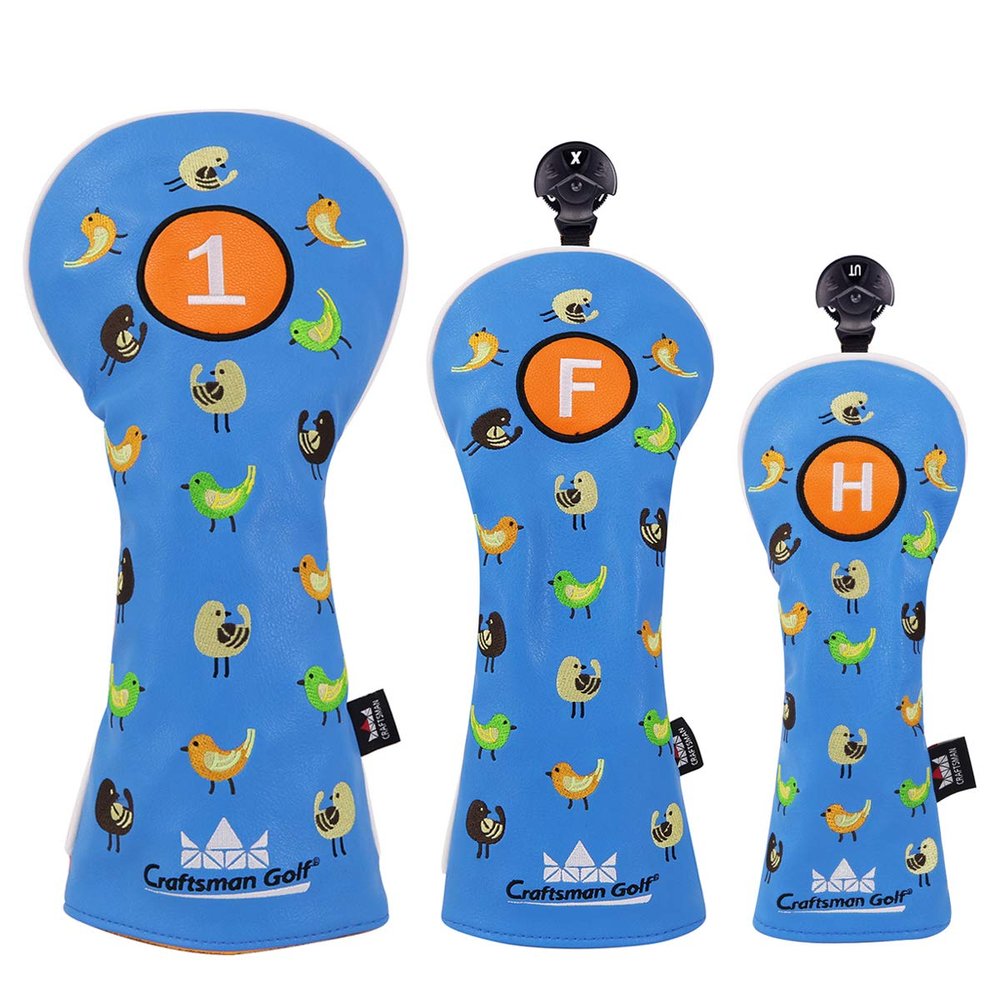 Craftsman Golf Birdie Birds Driver Fairway Wood Hybrid Headcovers for Ping Adams Etc.(3pcs (1,F,H))