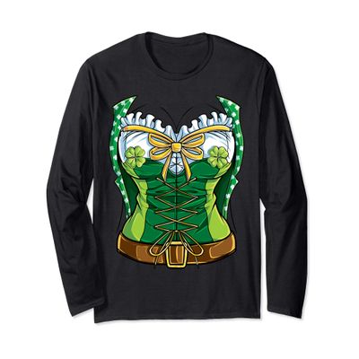 Leprechaun Girl Costume St Patricks Day Kids Women Shamrock Long Sleeve T-Shirt