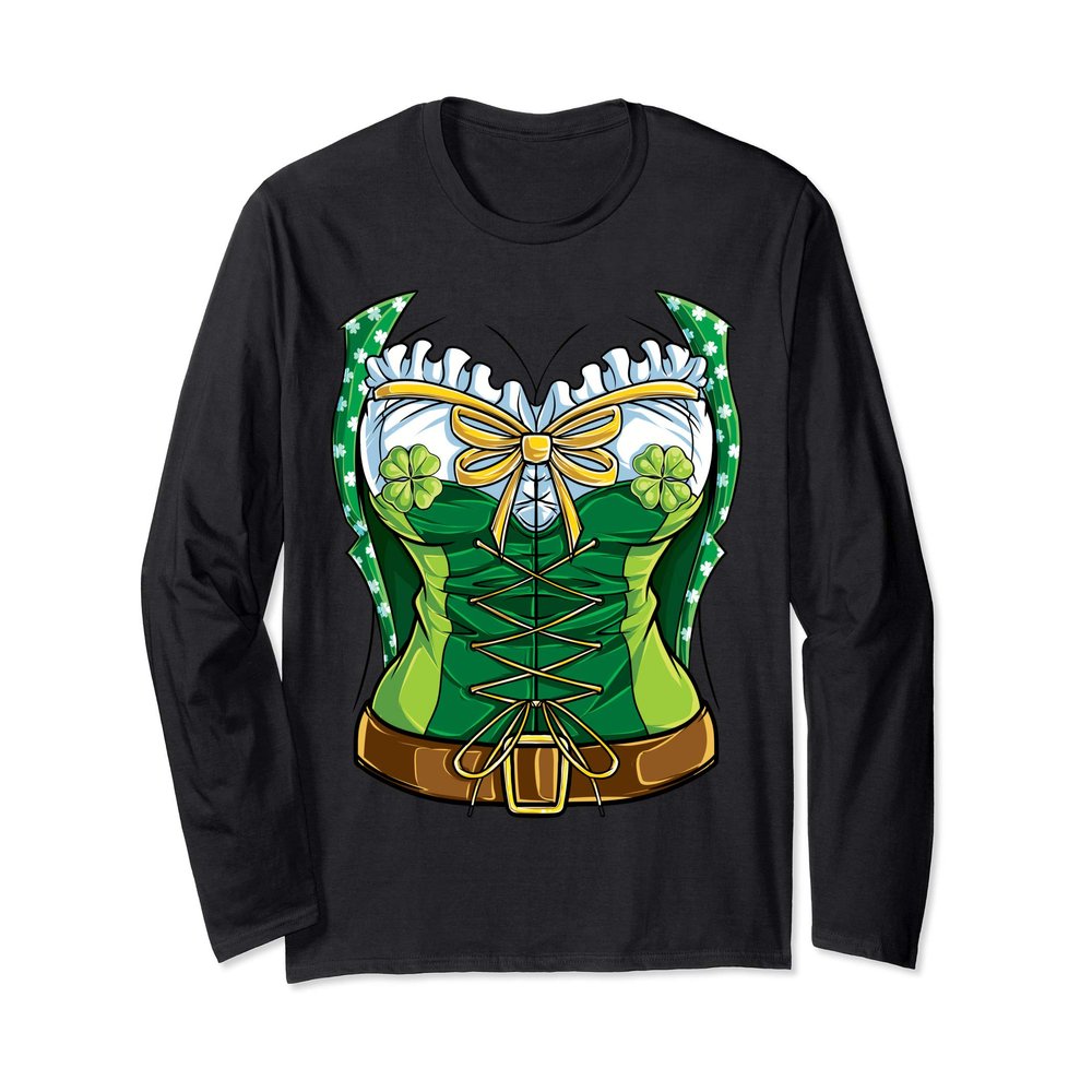 Leprechaun Girl Costume St Patricks Day Kids Women Shamrock Long Sleeve T-Shirt