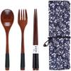 Wooden Chopsticks Spoon Fork Set Tableware Travel Utensils with Pouch view 4