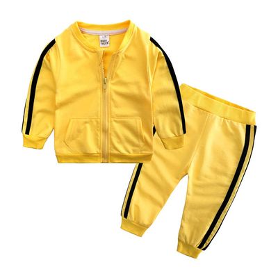 Kids Tales Baby Boys Girls Tracksuit Cotton Long Sleeve Zipper Jacket Pants Outfit Set Yellow