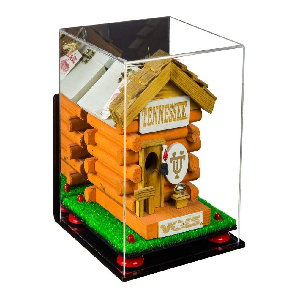 Better Display Cases Versatile Acrylic Display Case - Medium Square Box with Mirror, Wall Mount, Red Risers and Turf Base 9.75" x 9.75" x 9.75" (A027-RR)