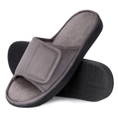 LongBay Men's Comfy Memory Foam Slide Slippers Breathable Micro Suede House Shoes (Small / 7-8 D(M) US, Gray)