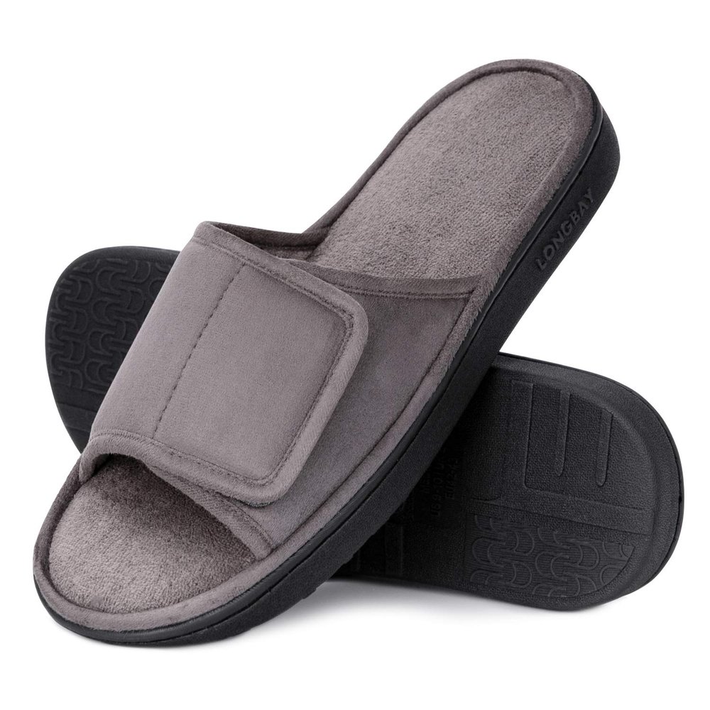 LongBay Men's Comfy Memory Foam Slide Slippers Breathable Micro Suede House Shoes (Small / 7-8 D(M) US, Gray)