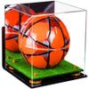 Better Display Cases Acrylic Display Case for Collectibles, Full Size Soccer Ball Display Case, Orange Risers & Turf Base, Handcrafted Showcase Box.DIM;9.75" L x 9.75" W x 9.75" H. (A027-OR) view 1