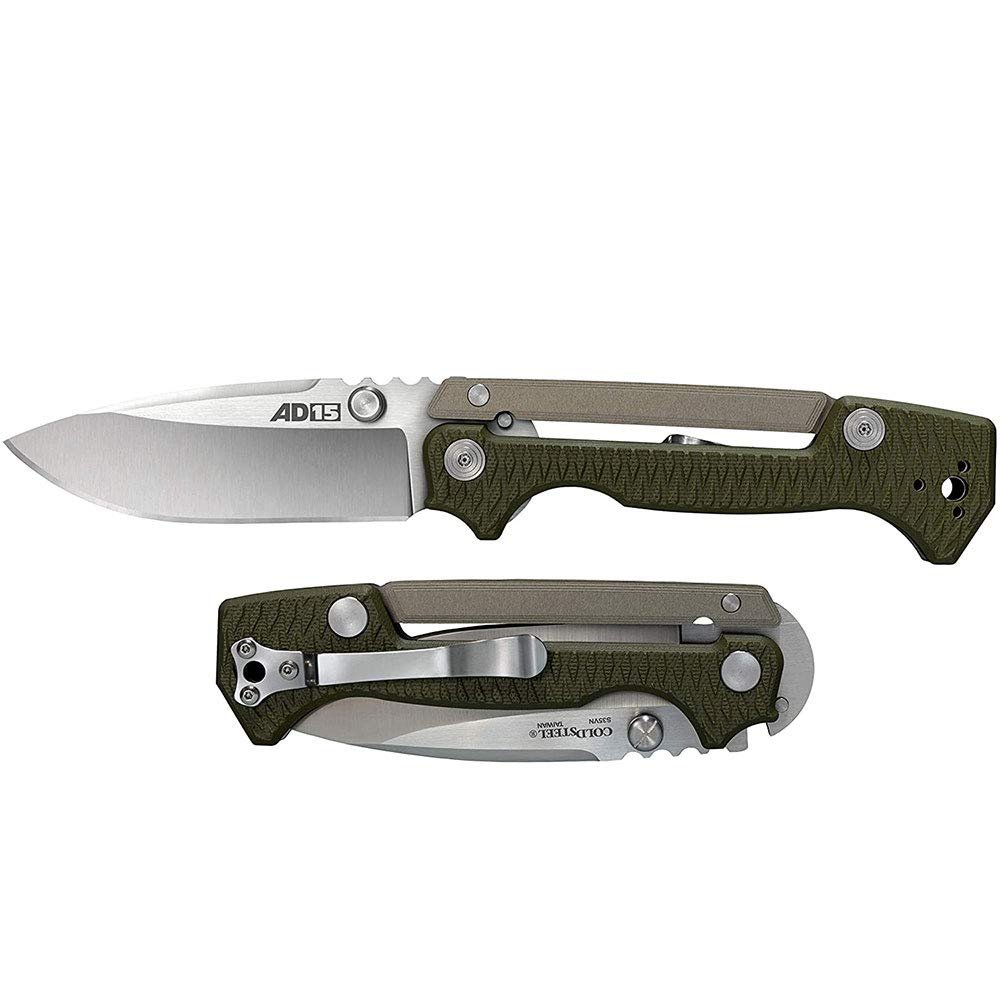 Cold Steel AD-10 and AD-15 Tactical Folding Knife with Lock and Pocket Clip - Premium S35VN Steel Blade, AD-15 Green , 3 1/2"