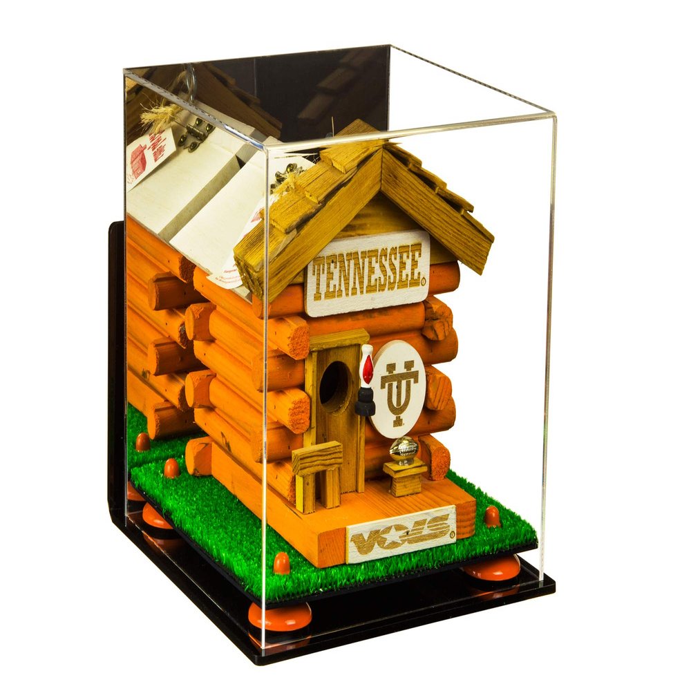 Better Display Cases Versatile Acrylic Display Case - Medium Square Box with Mirror, Wall Mount, Orange Risers and Turf Base 9.75" x 9.75" x 9.75" (A027-OR)