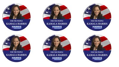 Kamala Harris for President 2024 Buttons - Kamala with Flag - Package of 6 pins Buy 2 Sets GET 1 Free!