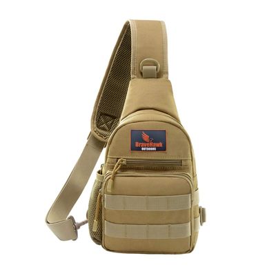 BraveHawk OUTDOORS Sling Chest Bag, 900D Nylon Tactical MOLLE Compact Crossbody Hiking Cycling Pack (Khaki)