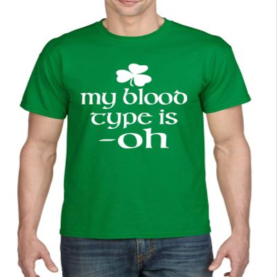 ALLNTRENDS Men's T Shirt My Blood Type is Oh Shamrock Saint Patrick's Irish Shirt (2XL, Irish Green)