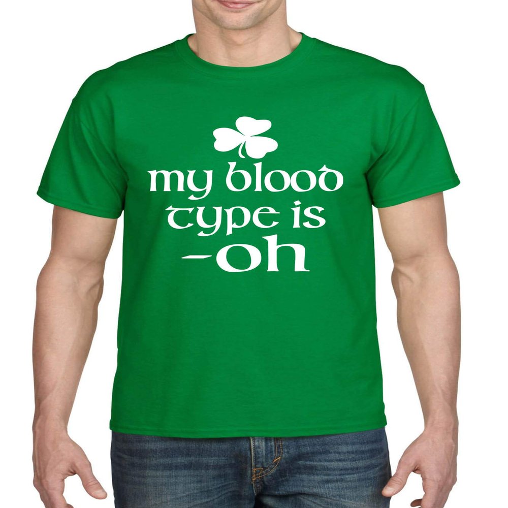 ALLNTRENDS Men's T Shirt My Blood Type is Oh Shamrock Saint Patrick's Irish Shirt (2XL, Irish Green)