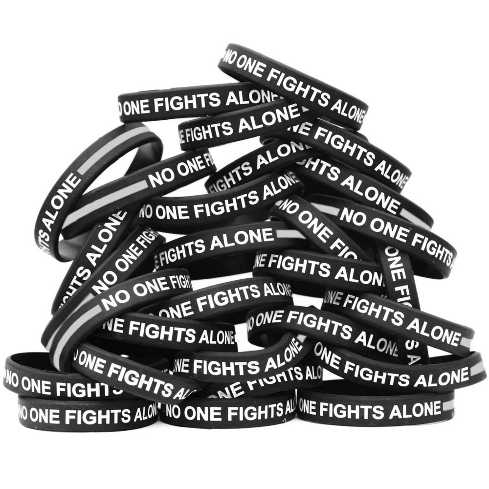 100 of Thin GRAY Line No One Fights Alone Wristbands