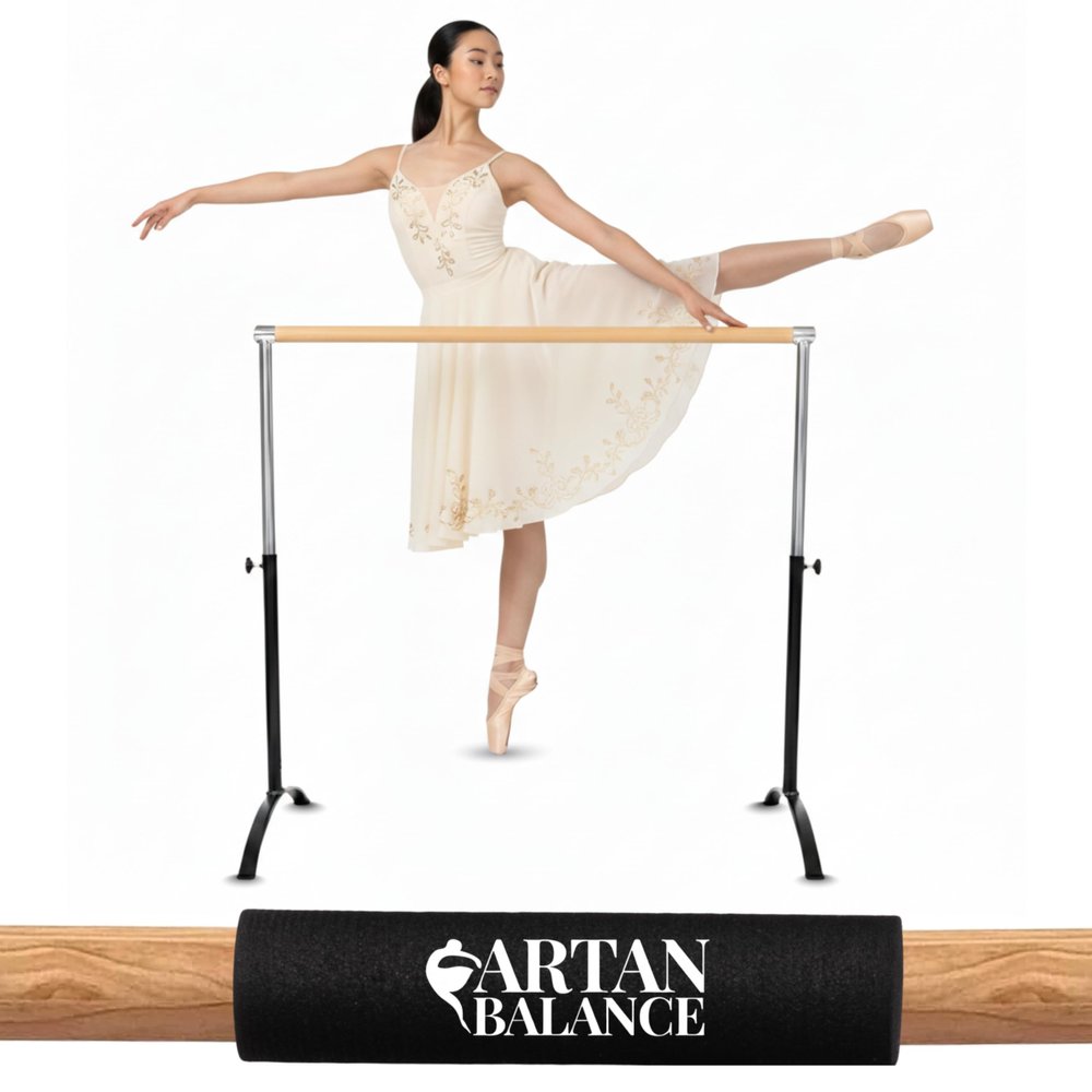 Ballet Barre Portable for Home or Studio, Freestanding Adjustable Bar for Stretch, Balance, Pilates, Dance or Active Workouts, Single or Double Bar, Kids and Adults (Curved Single Bar 5ft)
