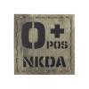 IR A-TACS AU OPOS NKDA O+ Blood Type 2x2 Arid Tan Tactical Morale Touch Fastener Patch view 1