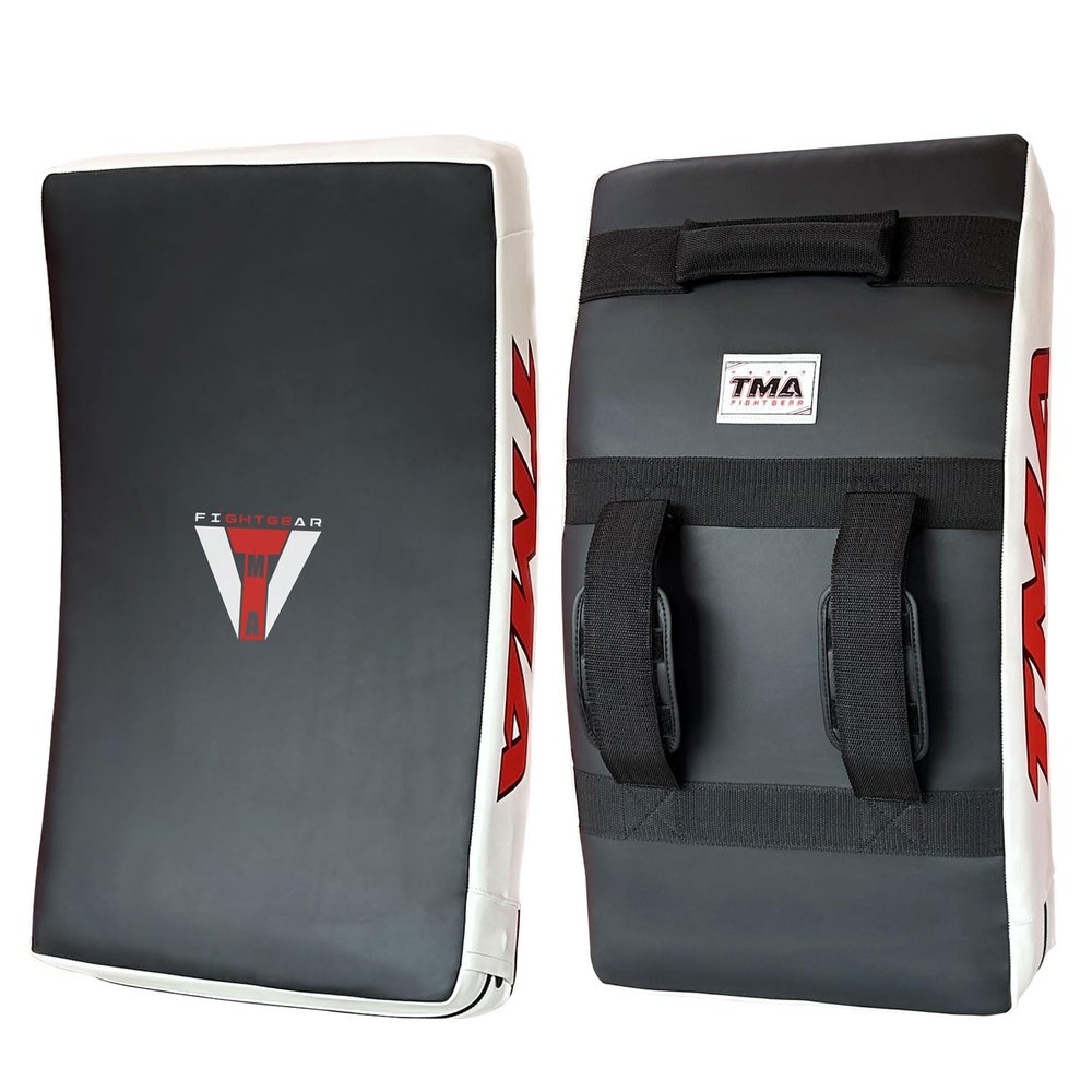 TMA MMA Kick Strike Shield Curved Training Thai Pad Target Focus Boxing Punching Mitts (Sold AS Single Item) (Black/White)