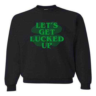 Go All Out XX-Large Black Adult Let's Get Lucked Up Funny St. Patrick's Day Sweatshirt Crewneck