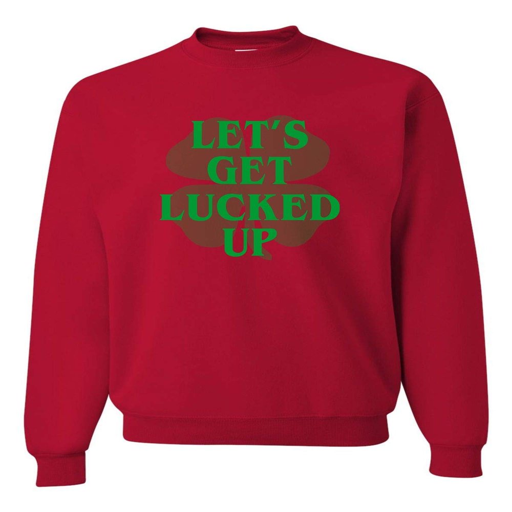Go All Out XXXXX-Large Red Adult Let's Get Lucked Up Funny St. Patrick's Day Sweatshirt Crewneck