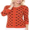YEMAK Women's Knit Cardigan Sweater  3/4 Sleeve Button Down Crewneck Cute Cat Pattern Casual Lightweight Knitted Top MK3466-DOR/BLK-M view 2