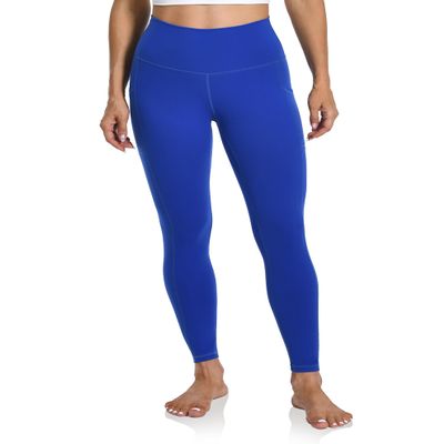 Colorfulkoala Women's High Waisted Tummy Control Workout Leggings 7/8 Length Yoga Pants with Pockets (L, Sapphire Blue)