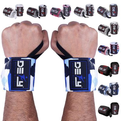 DEFY 18 Weightlifting Wrist Wraps  Professional Fitness Wrist Wraps for Men & Women with Thumb Loop - Wrist Support for Weightlifting, Strength Training, Powerlifting & Bodybuilding (Blue Camo)