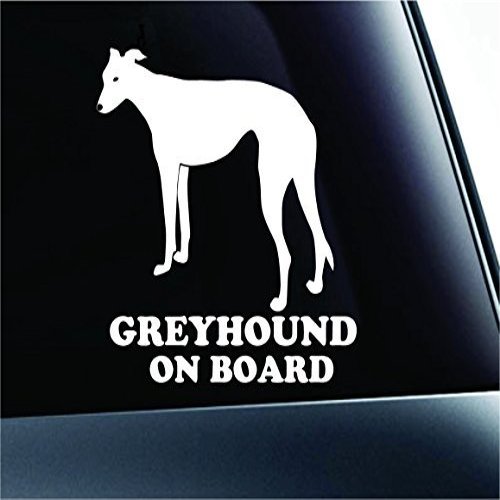 #2 Greyhound on Board Dog Symbol Decal Paw Print Dog Puppy Pet Family Breed Love Car Truck Sticker Window (White), Decal Sticker Vinyl Car Home Truck Window Laptop