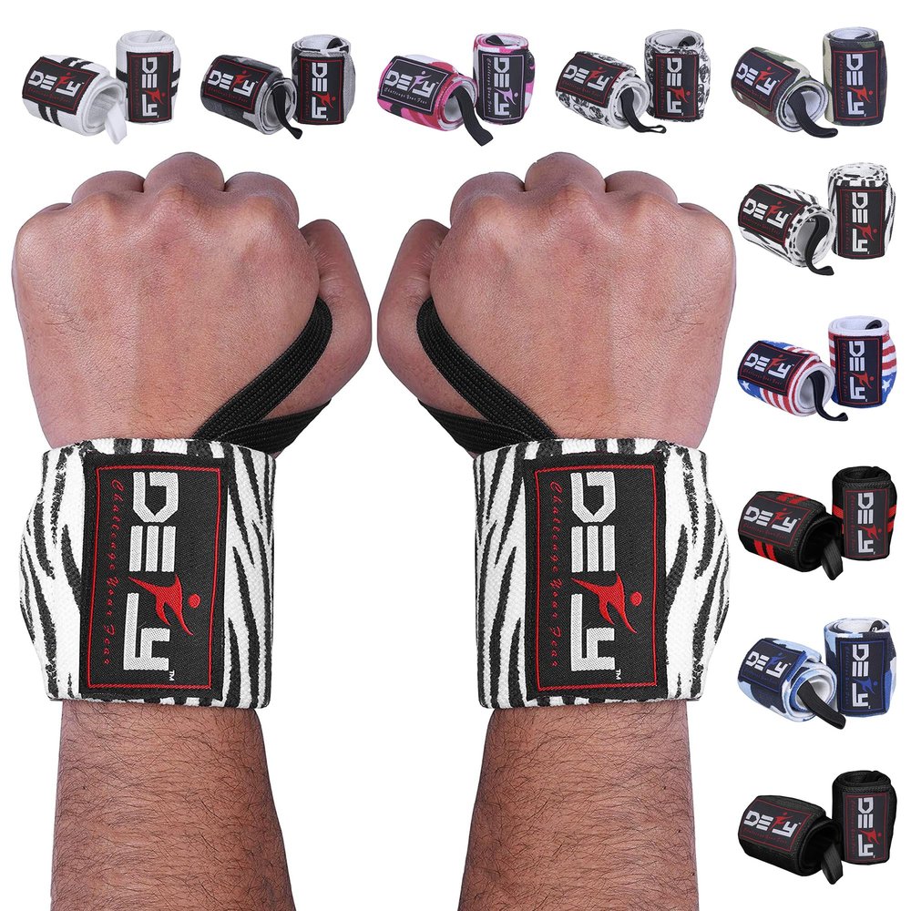 DEFY 18 Weightlifting Wrist Wraps Professional Fitness Wrist Wraps for Men & Women with Thumb Loop - Wrist Support for Weightlifting, Strength Training, Powerlifting & Bodybuilding (Zebra Stripes)