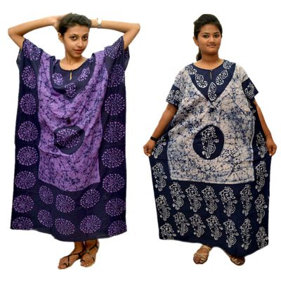 Odishabazaar Cotton Caftan/Kaftan Combo 2 Indian Cotton Batik Bohemian Long Dress (combo-47)