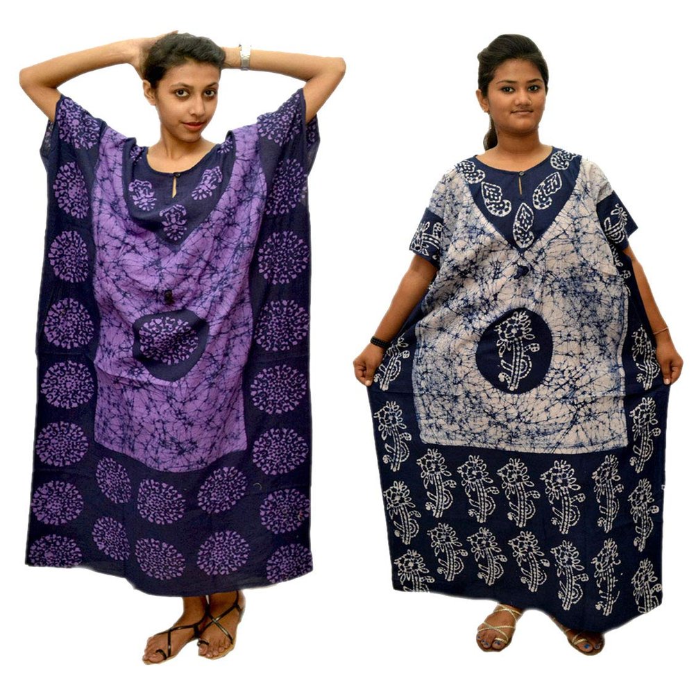 Odishabazaar Cotton Caftan/Kaftan Combo 2 Indian Cotton Batik Bohemian Long Dress (combo-47)